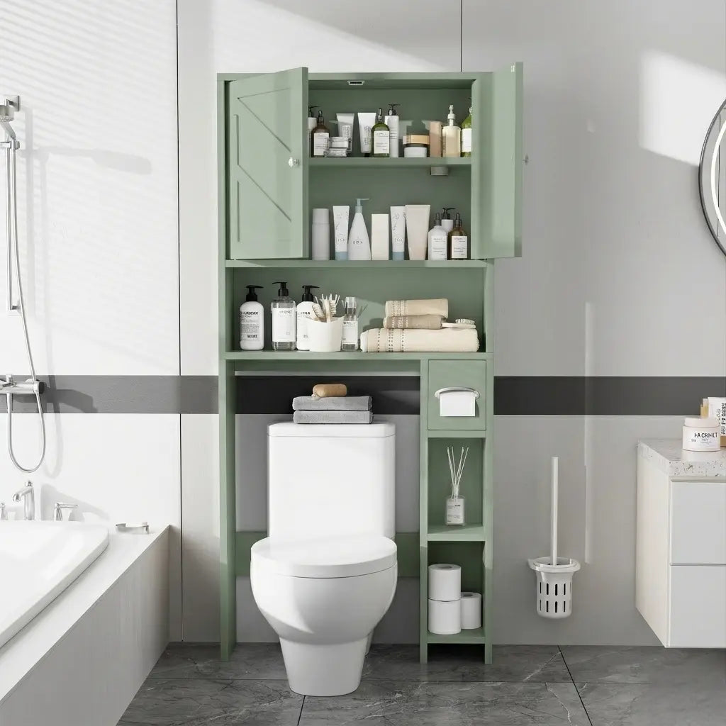 Walsunny Over-the-Toilet Storage Cabinet – Farmhouse Bathroom Organizer with Barn Doors