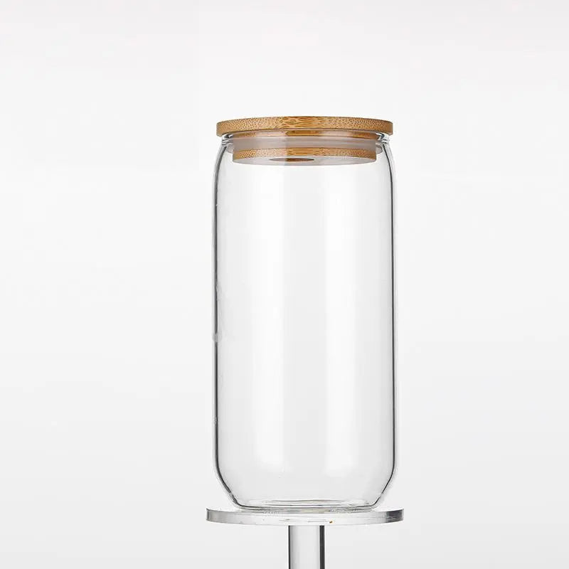 Glass Can-Shaped Cup Set – Clear Tumbler with Lid, Straw & Cleaning Brush