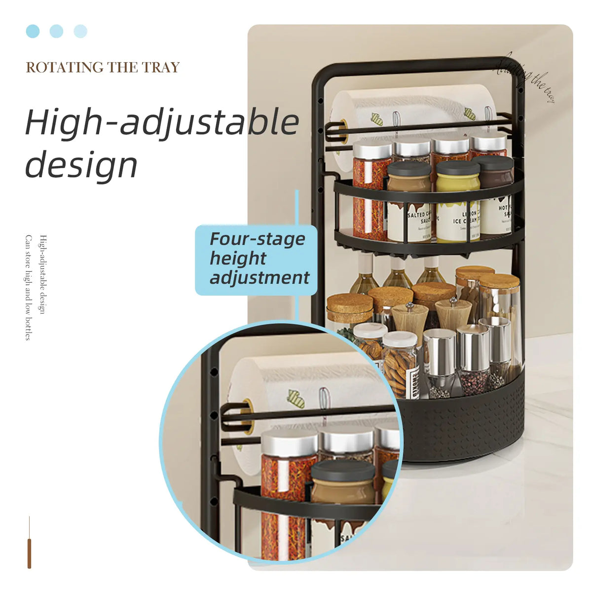 San Dream 2-Tier Rotating Spice Rack – Adjustable Lazy Susan Organizer for Kitchen Countertop & Pantry