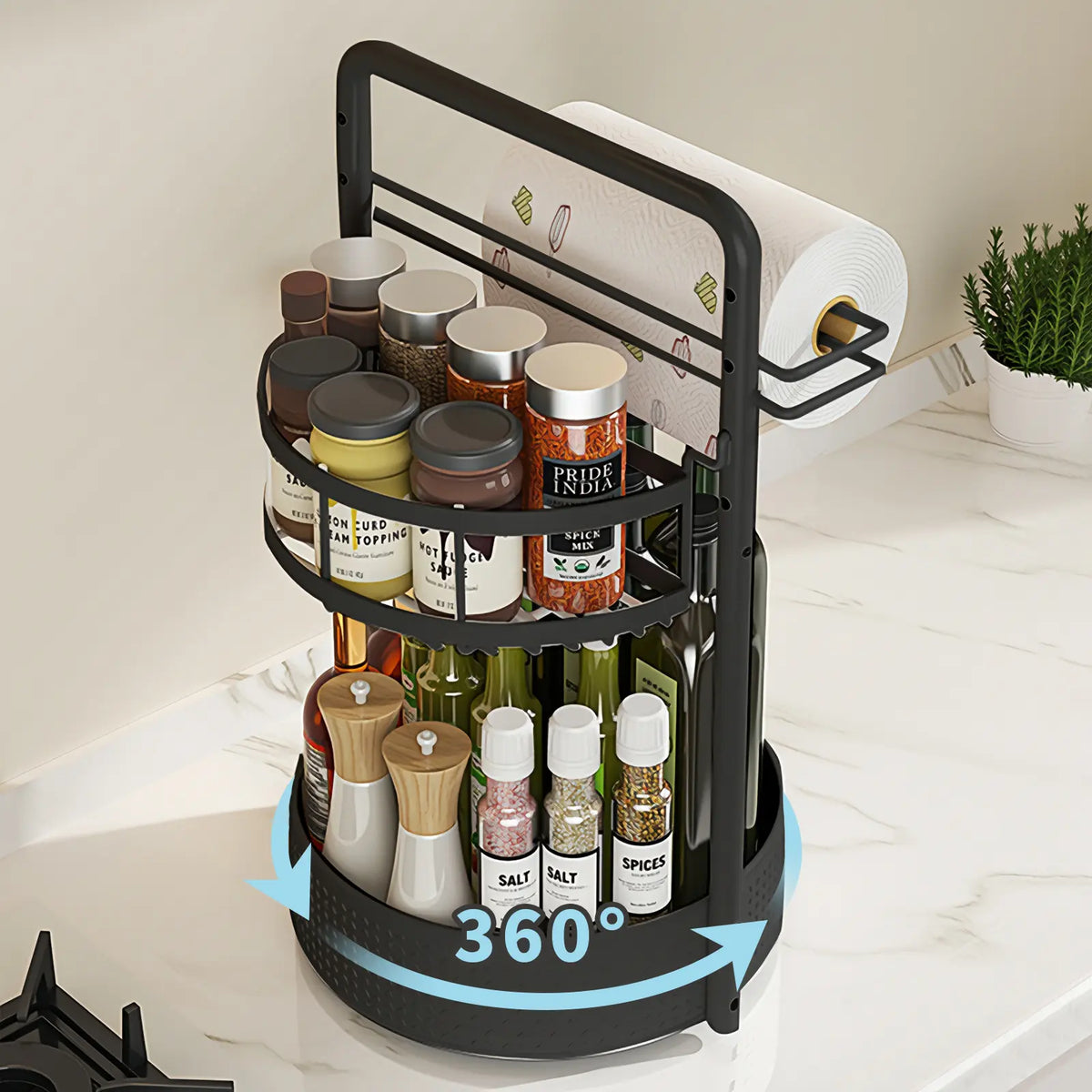 San Dream 2-Tier Rotating Spice Rack – Adjustable Lazy Susan Organizer for Kitchen Countertop & Pantry