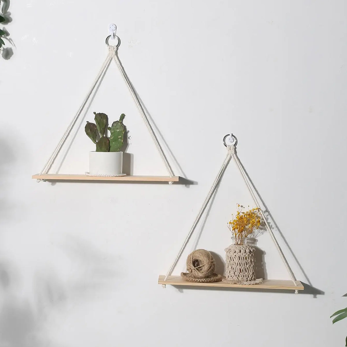 Bohemian Floating Wall Shelf – Handwoven Paper Towel Holder & Wooden Storage Rack