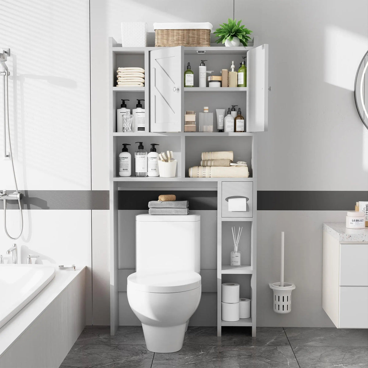 Walsunny Over-the-Toilet Storage Cabinet – Farmhouse Bathroom Organizer with Barn Doors