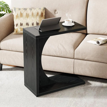 LITTLE TREE C-Shaped End Table – Rustic Brown Sofa Side Table & Over-Couch Tray