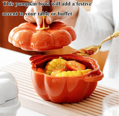 Pumpkin-Shaped Ceramic Dutch Oven – Mini Covered Casserole & Baking Dish with Lid, Orange