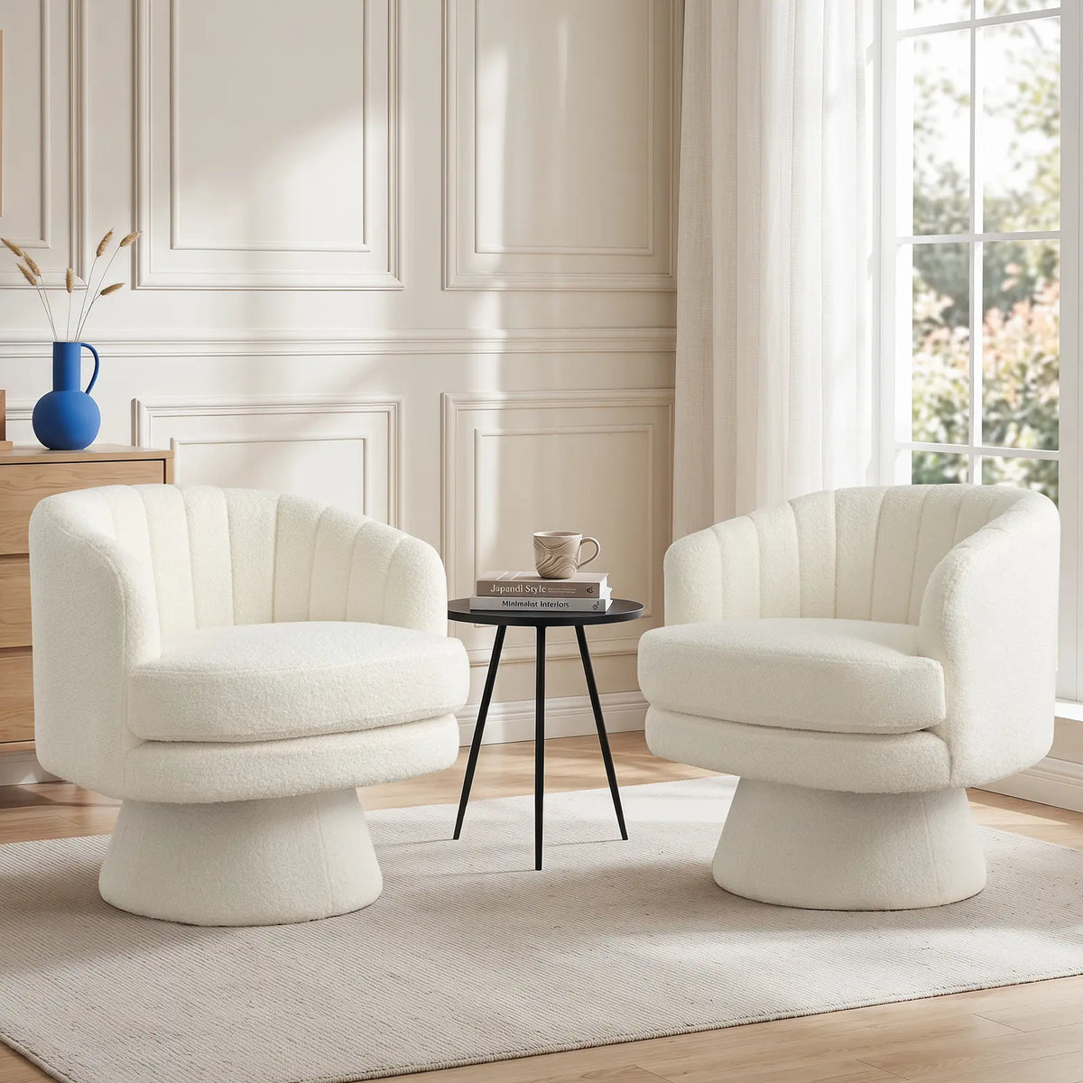 Ebello Lambswool Vanity Chair – 360° Swivel Round Accent Chair