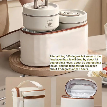 Stainless Steel Lunch Box Set – 3/4-Piece Stackable Containers with Cooler Compartment & Insulated Bag