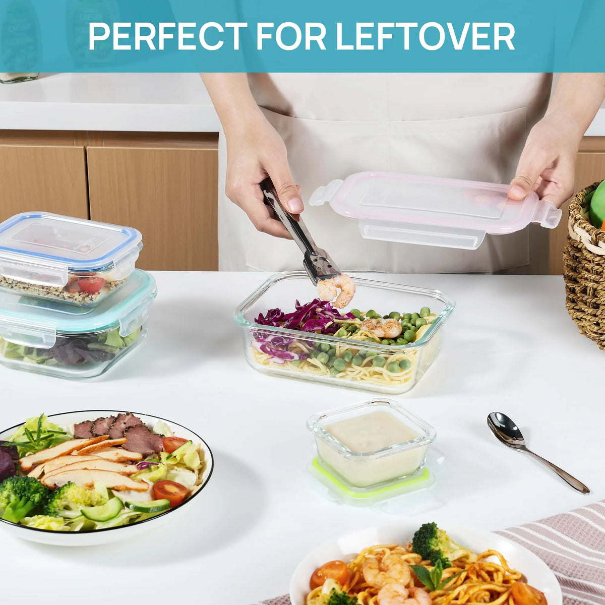 Vtopmart Glass Food Storage Containers – 2/18-Piece Set, Airtight & Leakproof Lids