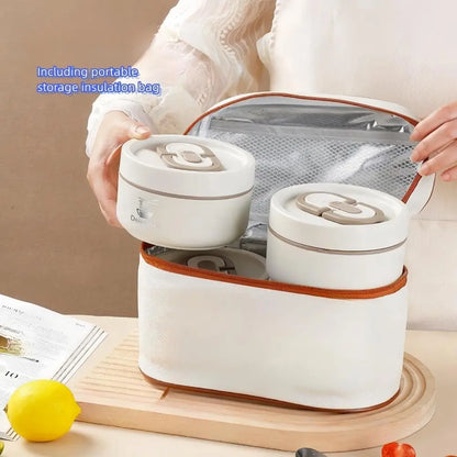 Stainless Steel Lunch Box Set – 3/4-Piece Stackable Containers with Cooler Compartment & Insulated Bag