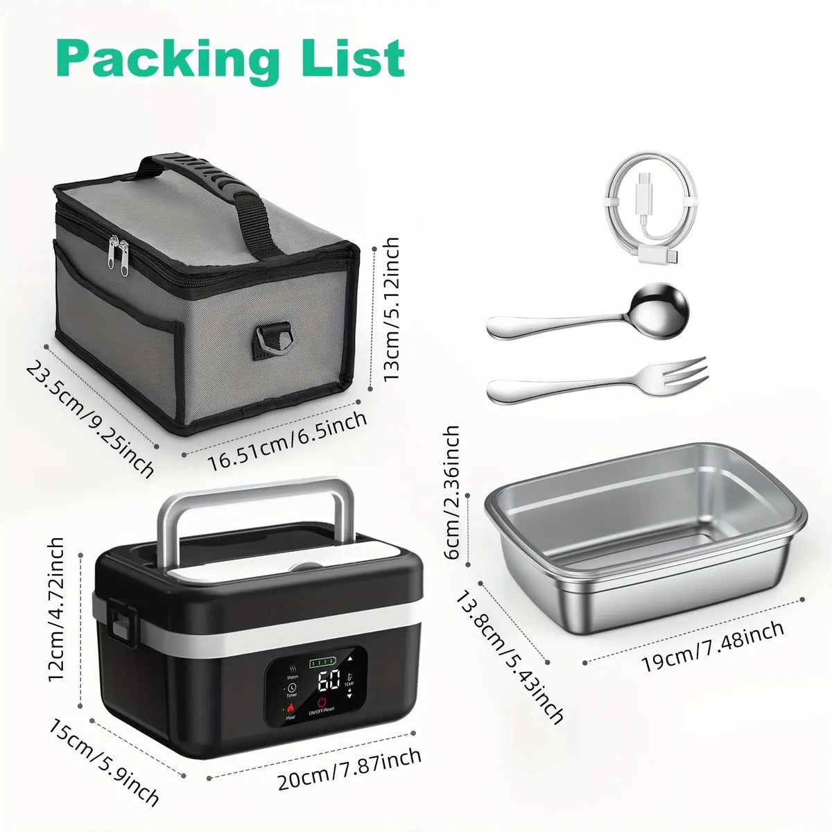 Cordless Self-Heating Electric Lunch Box – Rechargeable, 1L Portable Food Warmer with Timer