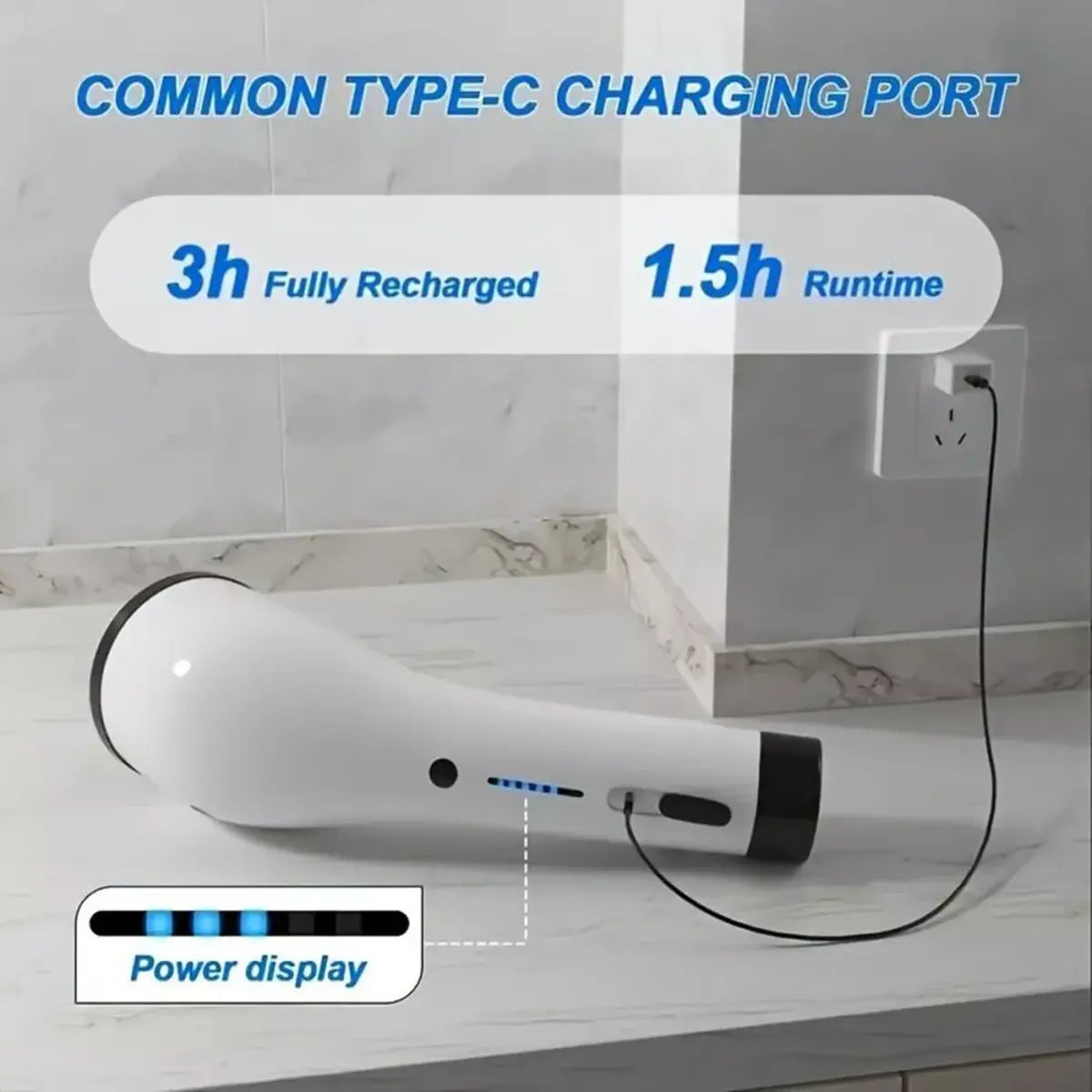 Cordless Electric Spin Scrubber – USB-C Rechargeable, 2-Speed, IPX7 Waterproof & 4 Replaceable Heads