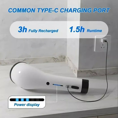 Cordless Electric Spin Scrubber – USB-C Rechargeable, 2-Speed, IPX7 Waterproof & 4 Replaceable Heads