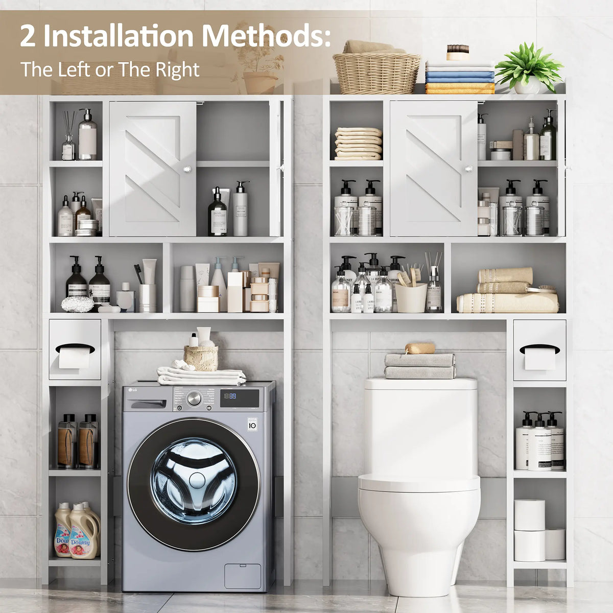 Walsunny Over-the-Toilet Storage Cabinet – Farmhouse Bathroom Organizer with Barn Doors