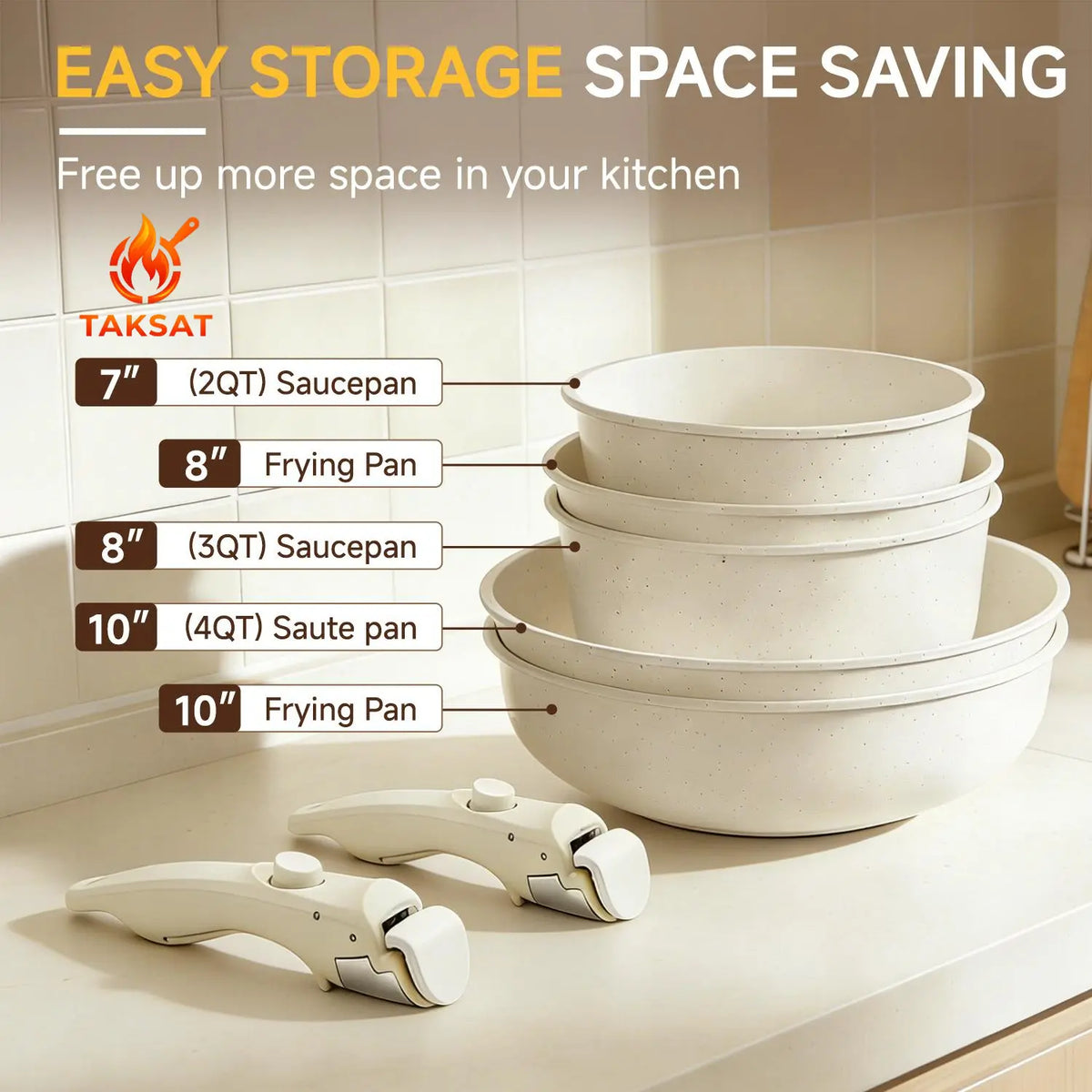 19-Piece Nonstick Cookware Set – Detachable Handle & 4-in-1 Multi-Use Pan