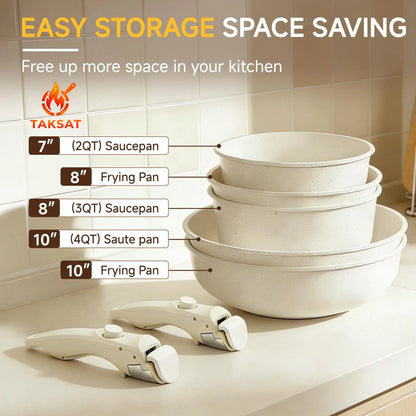 19-Piece Nonstick Cookware Set – Detachable Handle & 4-in-1 Multi-Use Pan