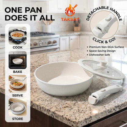 19-Piece Nonstick Cookware Set – Detachable Handle & 4-in-1 Multi-Use Pan