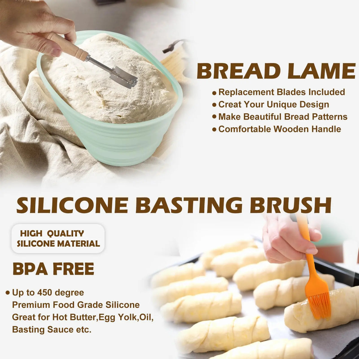 Silicone Bread Basket Set – Round & Oval Sourdough Proofing Baskets with Baking Tools