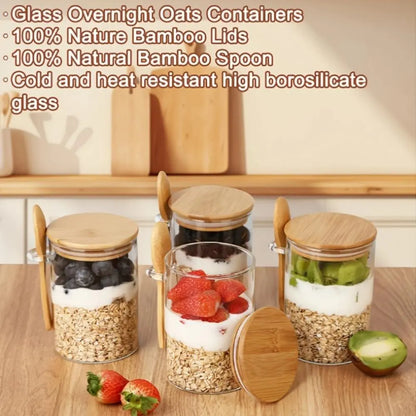 Glass Storage Jar with Wooden Lid & Spoon – Airtight Kitchen Container, 1/2/3/4/8 Pack