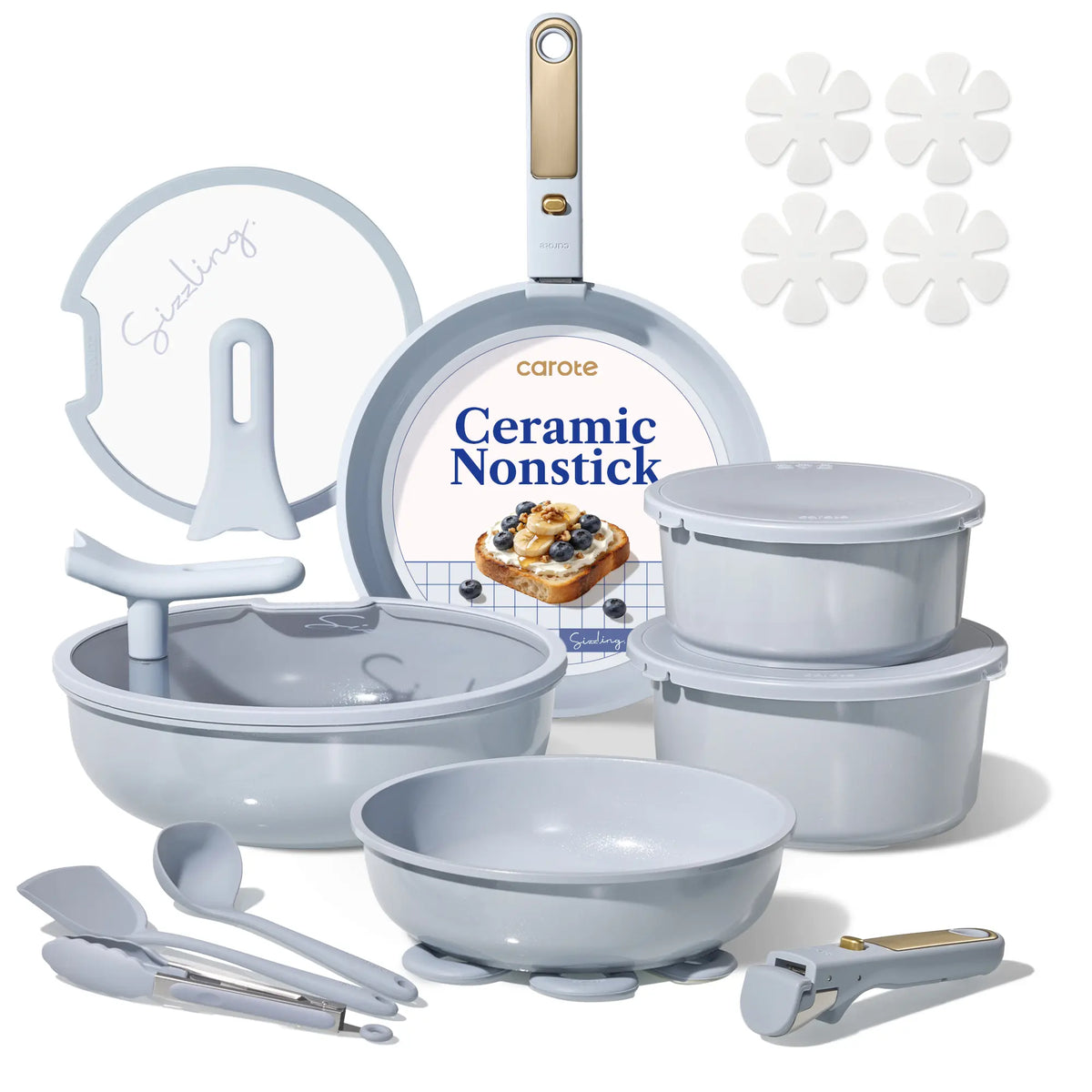 [Official] CAROTE 20-Piece Nonstick Pots & Pans Set – Ceramic Cookware, Detachable Handle & Stand-Up Lids, Multiple Colors