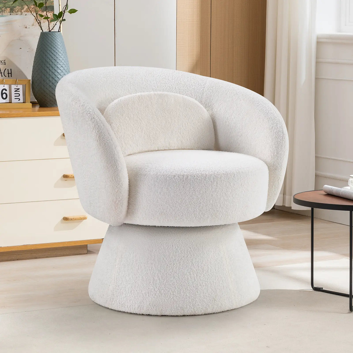 Ebello Lambswool Vanity Chair – 360° Swivel Round Accent Chair