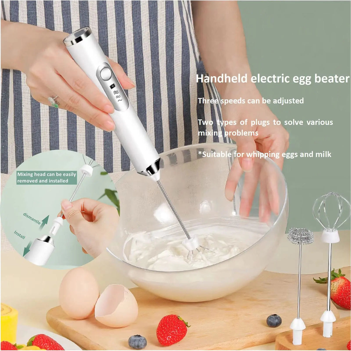 Cordless Milk Frother – 3-Speed, Rechargeable & Self-Cleaning with 3 Whisks
