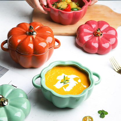 Pumpkin-Shaped Ceramic Dutch Oven – Mini Covered Casserole & Baking Dish with Lid, Orange