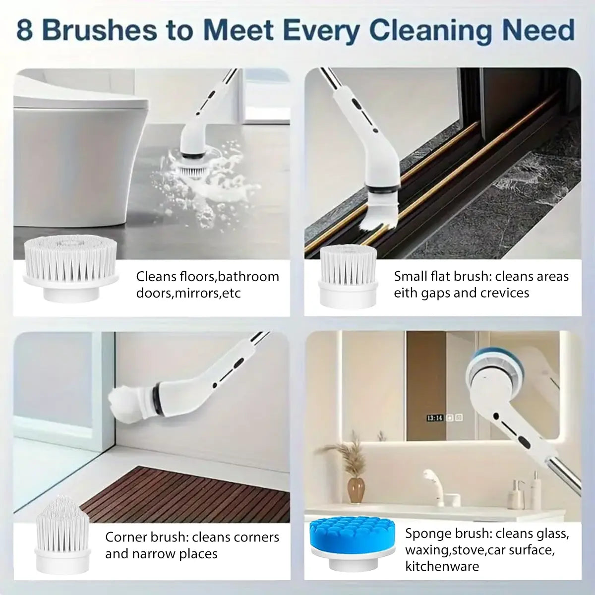 Cordless Electric Spin Scrubber – USB-C Rechargeable, 2-Speed, IPX7 Waterproof & 4 Replaceable Heads