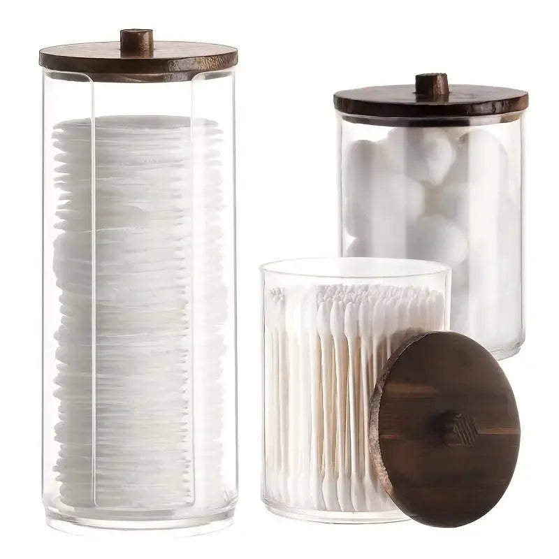 Clear Cotton Swab Storage Box – 2/3-Piece Set with Lids, Bathroom Organizer