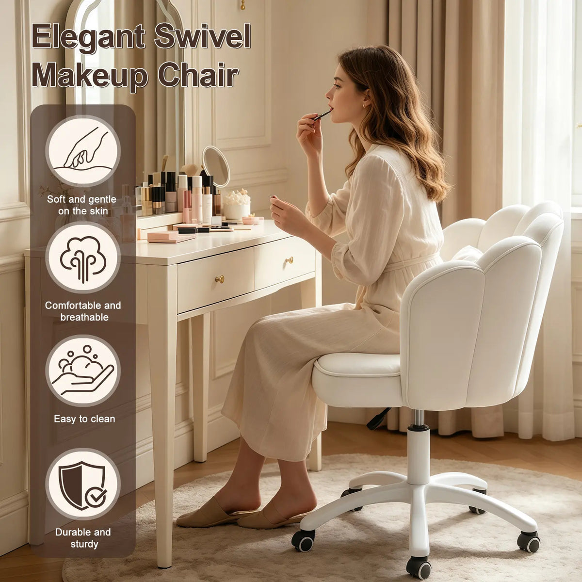 Cute Petal Office Chair – Modern Fabric Butterfly Desk & Makeup Chair, Height Adjustable