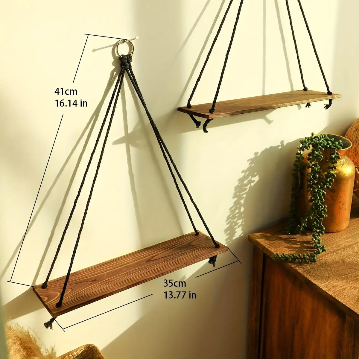 Bohemian Floating Wall Shelf – Handwoven Paper Towel Holder & Wooden Storage Rack