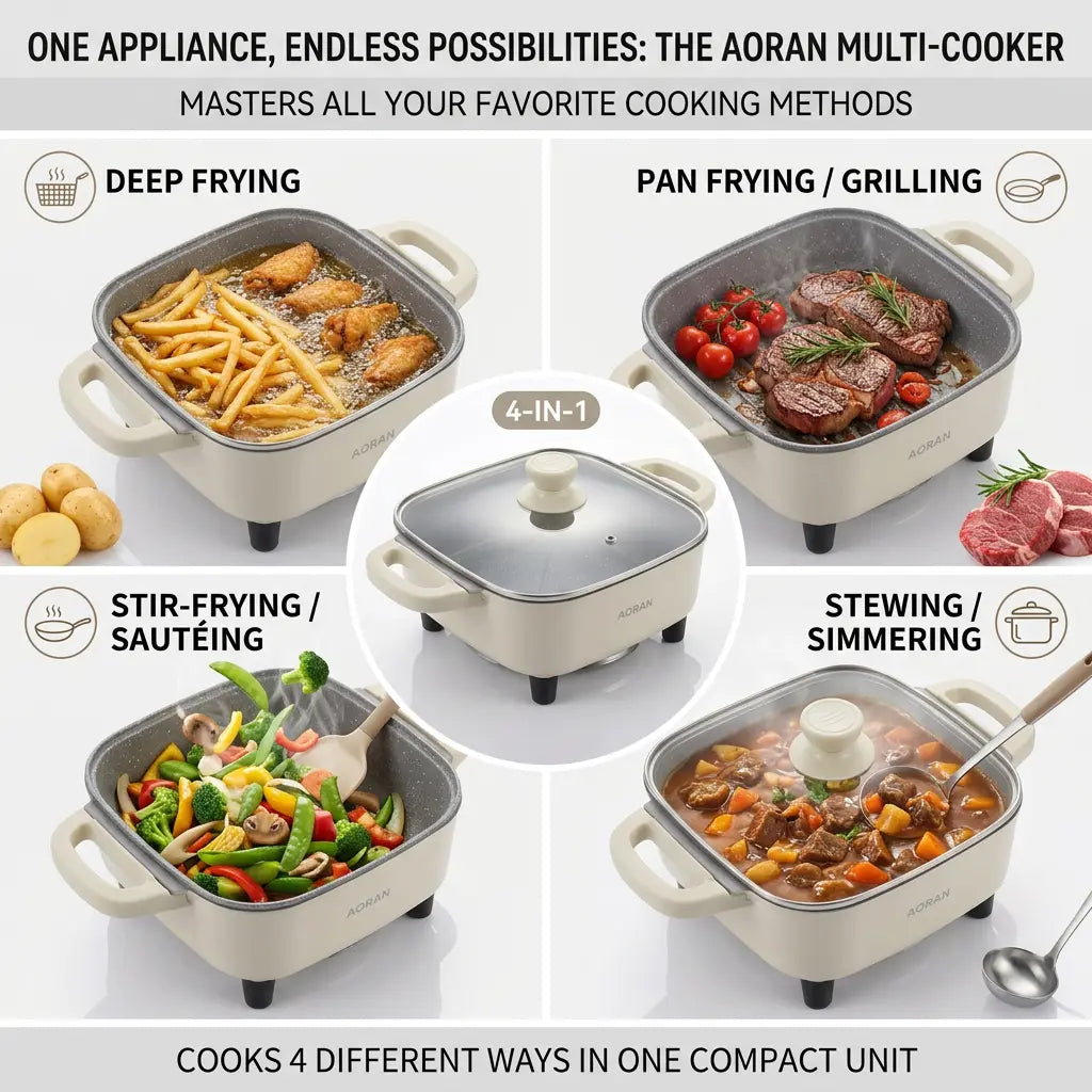 AORAN Ceramic Electric Skillet – Nonstick Deep Frying Pan with Glass Lid & Adjustable Heat