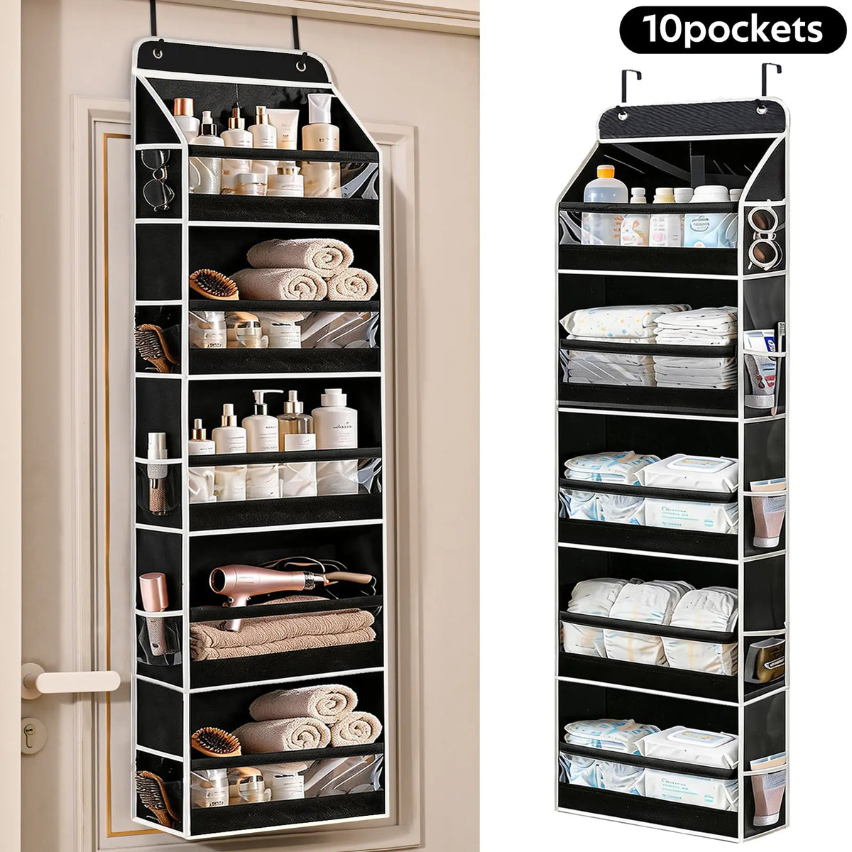 5-Tier Over-the-Door Organizer – 10 Large Pockets, 60-Lb Capacity, Space-Saving Storage