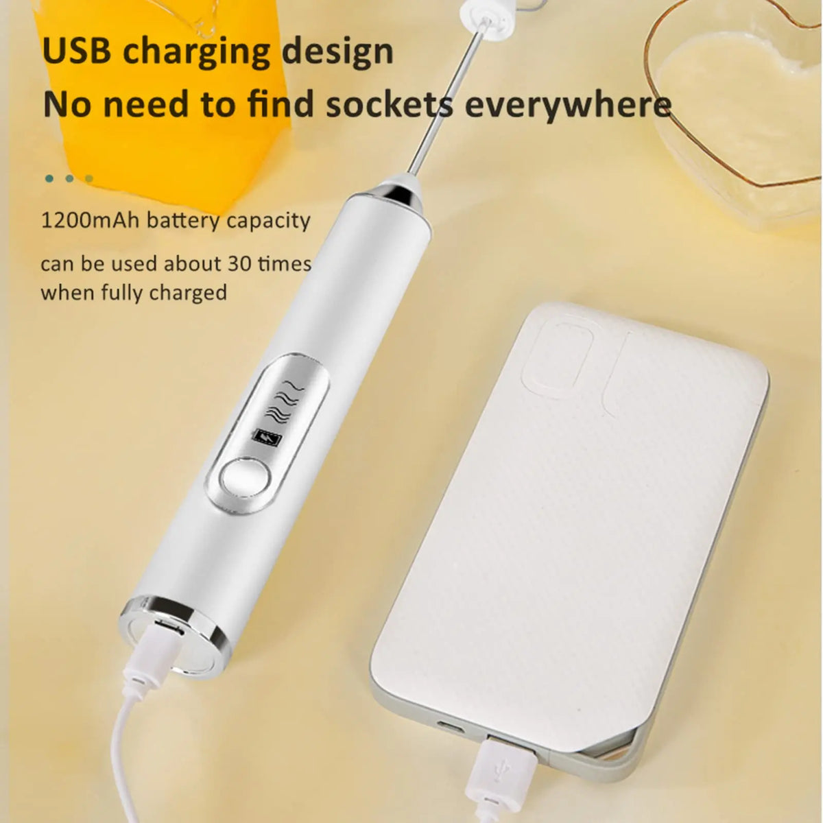 Cordless Milk Frother – 3-Speed, Rechargeable & Self-Cleaning with 3 Whisks