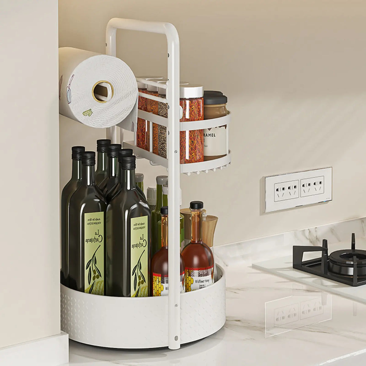 San Dream 2-Tier Rotating Spice Rack – Adjustable Lazy Susan Organizer for Kitchen Countertop & Pantry