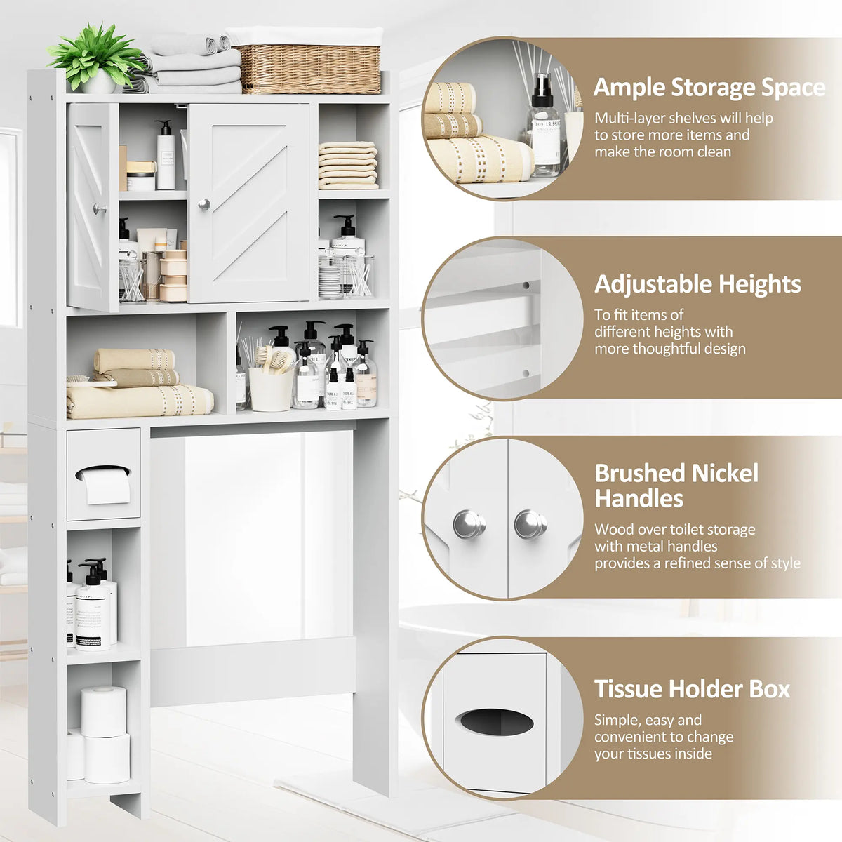 Walsunny Over-the-Toilet Storage Cabinet – Farmhouse Bathroom Organizer with Barn Doors
