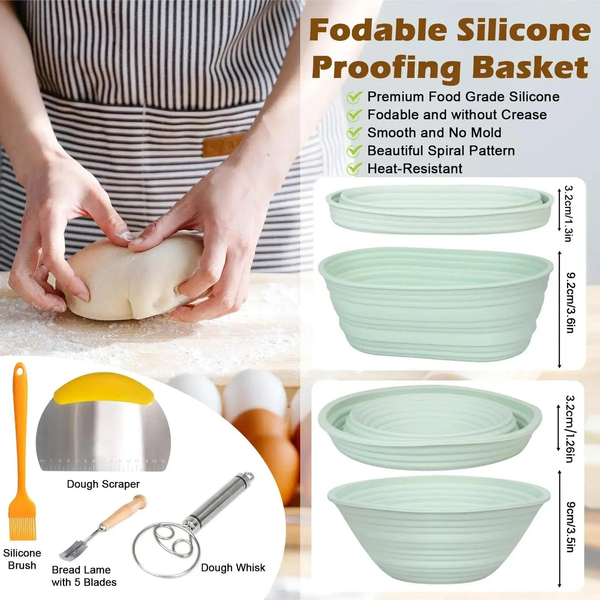 Silicone Bread Basket Set – Round & Oval Sourdough Proofing Baskets with Baking Tools