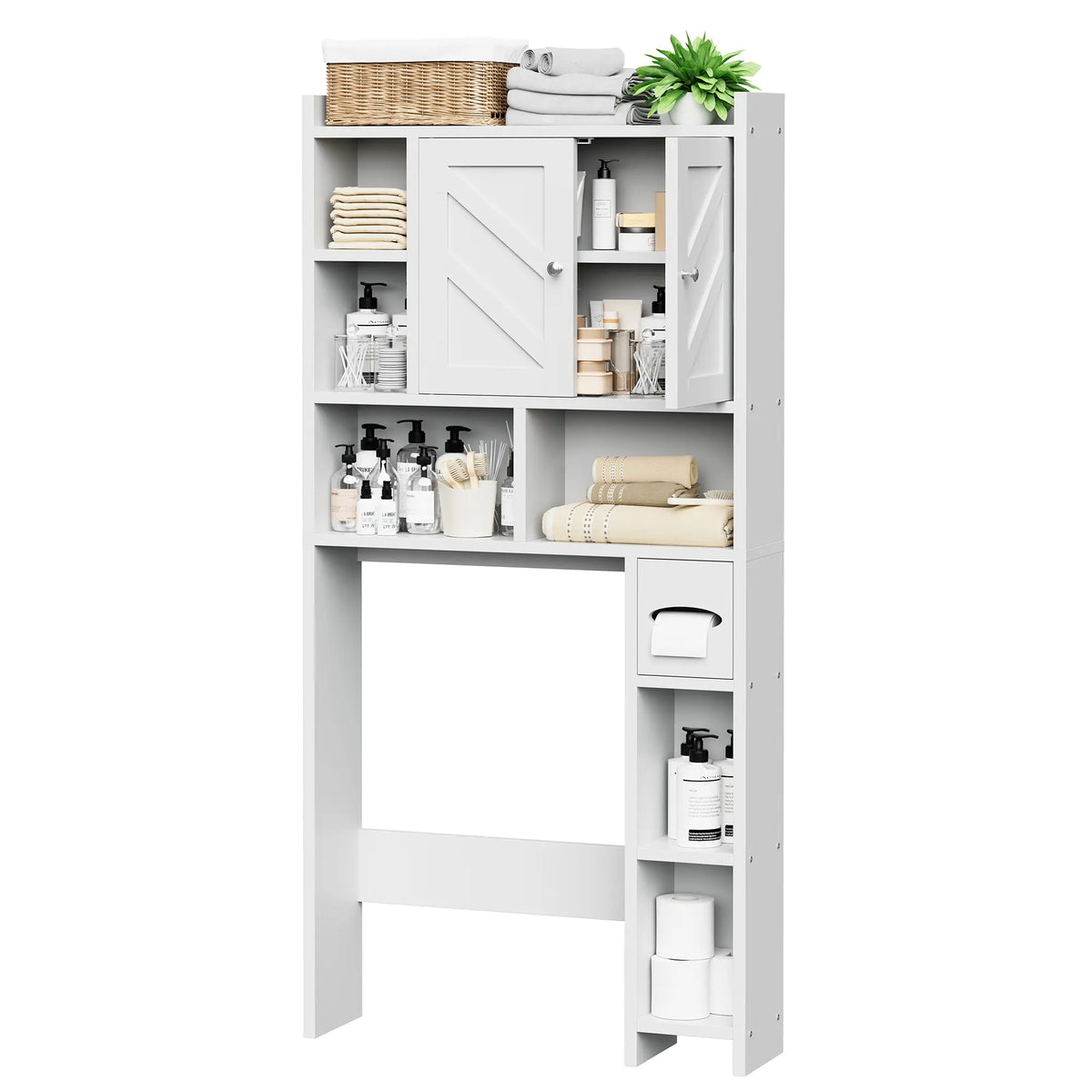 Walsunny Over-the-Toilet Storage Cabinet – Farmhouse Bathroom Organizer with Barn Doors