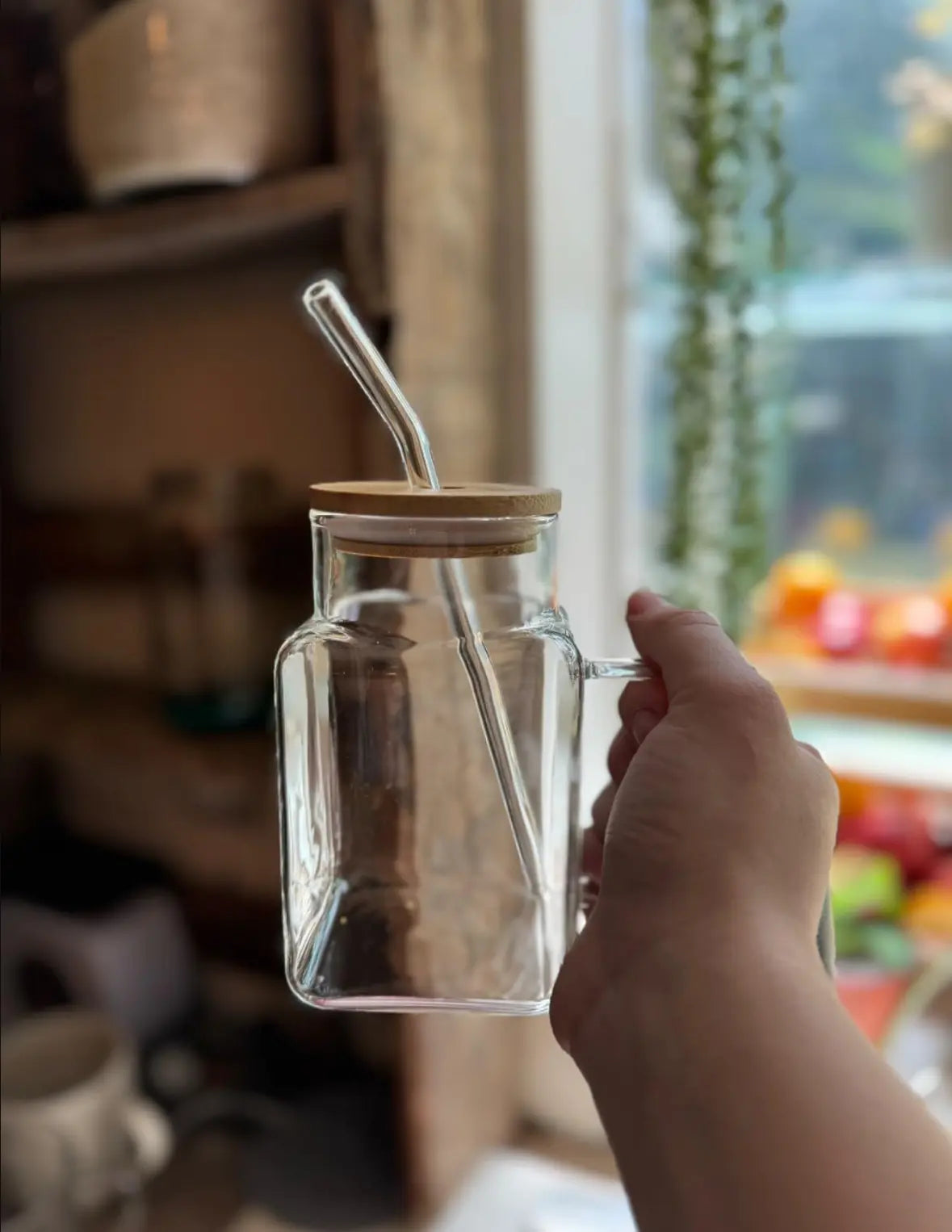Borosilicate Transparent Glass Square Cup with Lid and Straw for Drinks Drinkware Stylish Sturdy