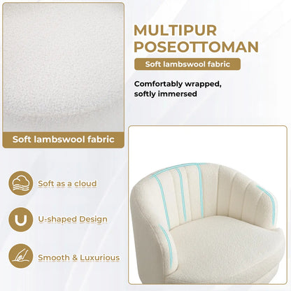 Ebello Lambswool Vanity Chair – 360° Swivel Round Accent Chair