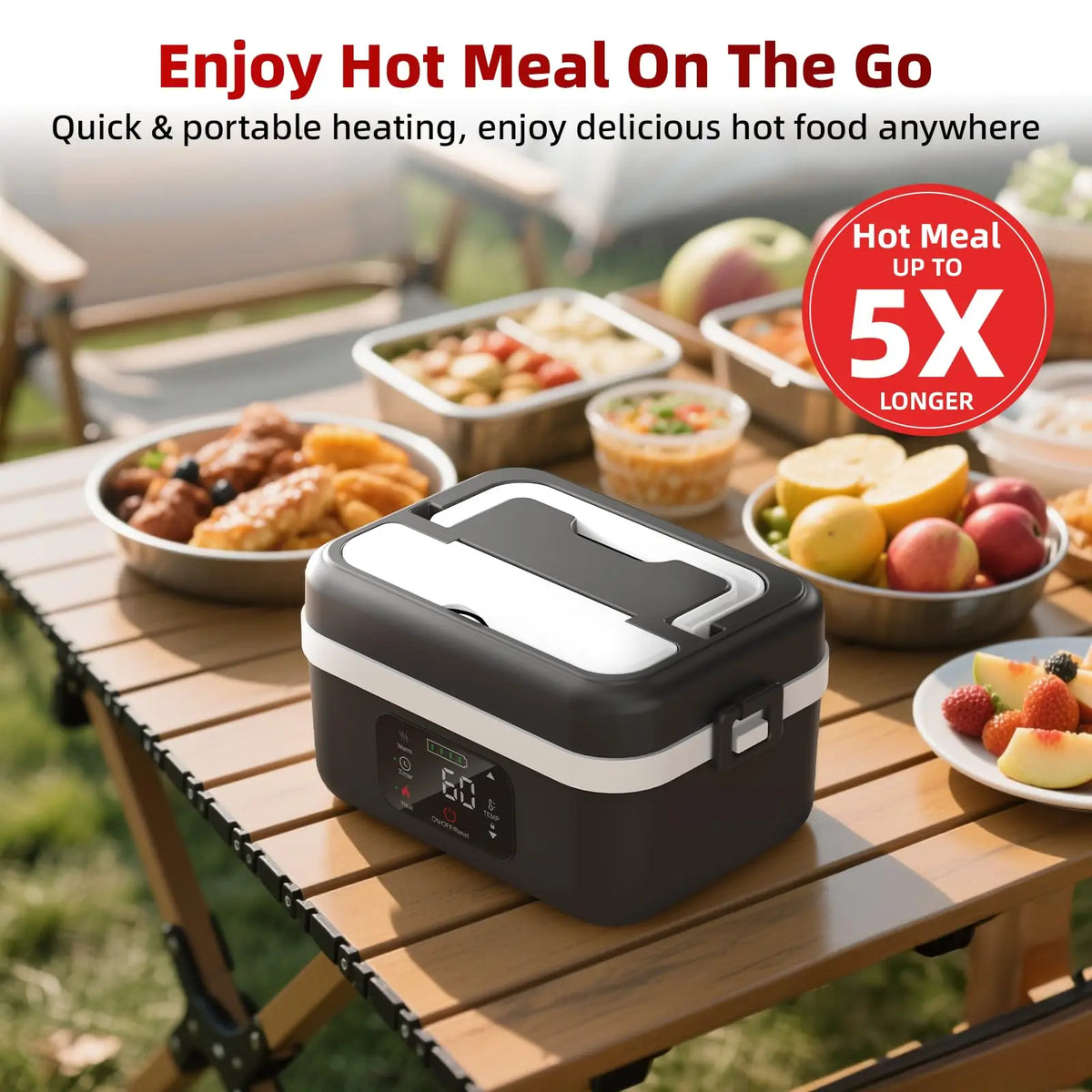 Cordless Self-Heating Electric Lunch Box – Rechargeable, 1L Portable Food Warmer with Timer