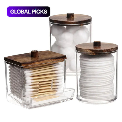 Clear Cotton Swab Storage Box – 2/3-Piece Set with Lids, Bathroom Organizer