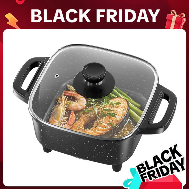 AORAN Ceramic Electric Skillet – Nonstick Deep Frying Pan with Glass Lid & Adjustable Heat
