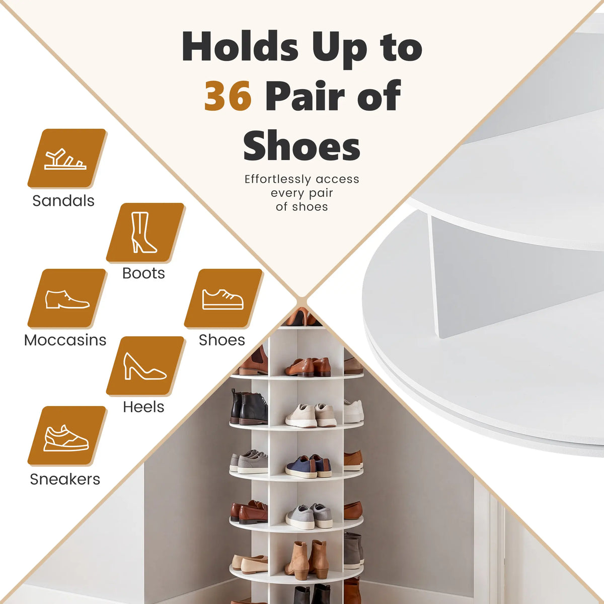 Sweetcrispy 360° Rotating Shoe Rack – Multi-Shelf Vertical Organizer for Shoes & Handbags