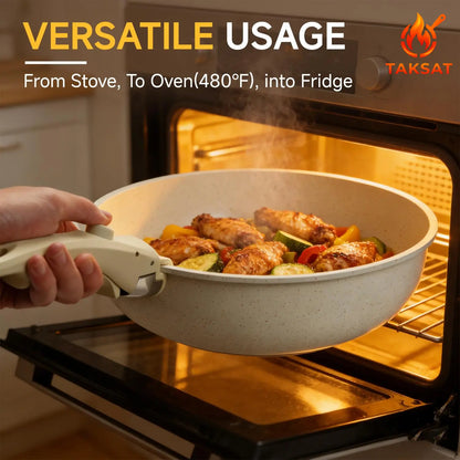 19-Piece Nonstick Cookware Set – Detachable Handle & 4-in-1 Multi-Use Pan