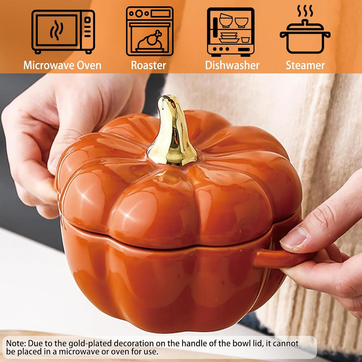 Pumpkin-Shaped Ceramic Dutch Oven – Mini Covered Casserole & Baking Dish with Lid, Orange