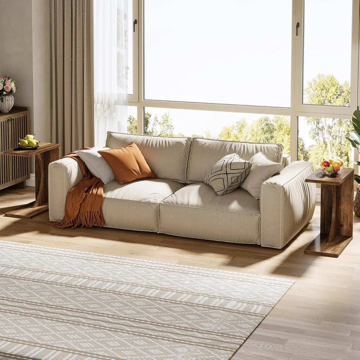 LITTLE TREE C-Shaped End Table – Rustic Brown Sofa Side Table & Over-Couch Tray