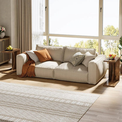 LITTLE TREE C-Shaped End Table – Rustic Brown Sofa Side Table & Over-Couch Tray