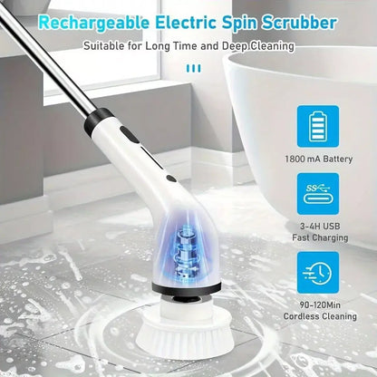 Cordless Electric Spin Scrubber – USB-C Rechargeable, 2-Speed, IPX7 Waterproof & 4 Replaceable Heads