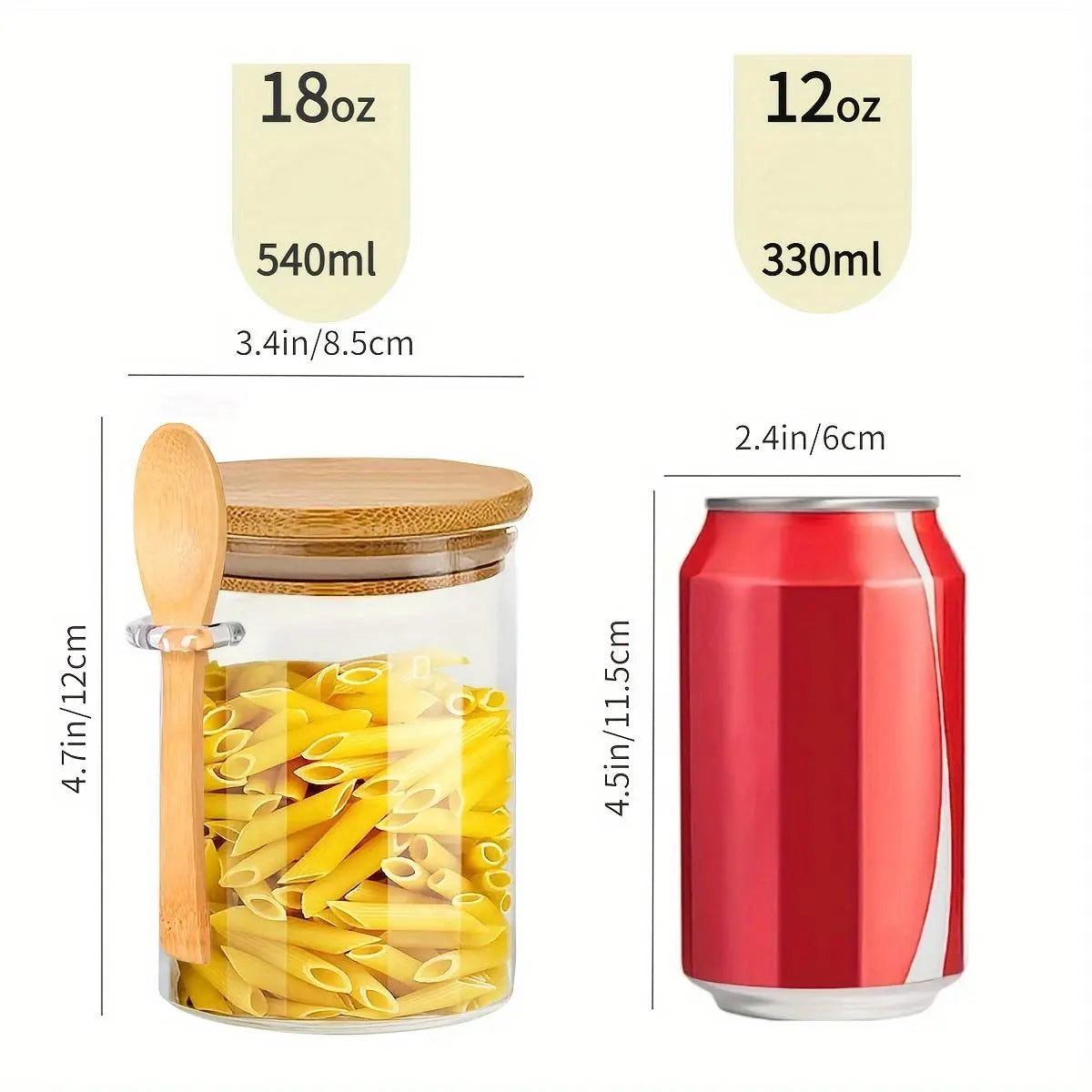Glass Storage Jar with Wooden Lid & Spoon – Airtight Kitchen Container, 1/2/3/4/8 Pack