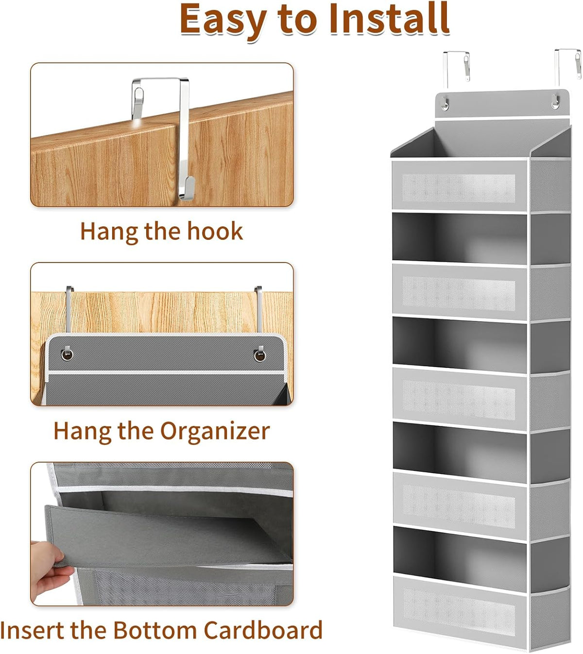 5-Tier Over-the-Door Organizer – 5 Large Baskets & 10 Side Pockets, 44-Lb Storage Capacity, Grey