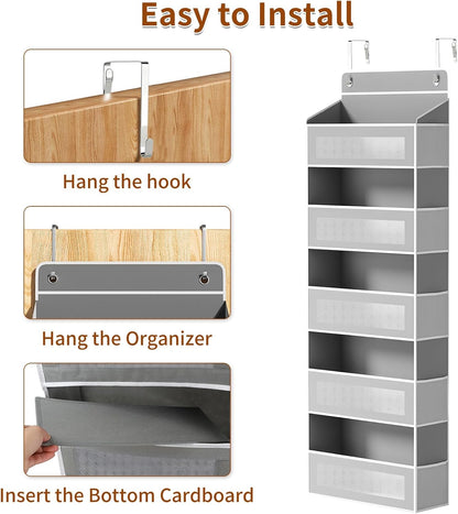 5-Tier Over-the-Door Organizer – 5 Large Baskets & 10 Side Pockets, 44-Lb Storage Capacity, Grey
